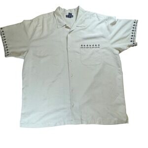 Cherokee Button Up Shirt Mens XXL Beige Palm Tree Embroidered‎ Camp Short Sleeve